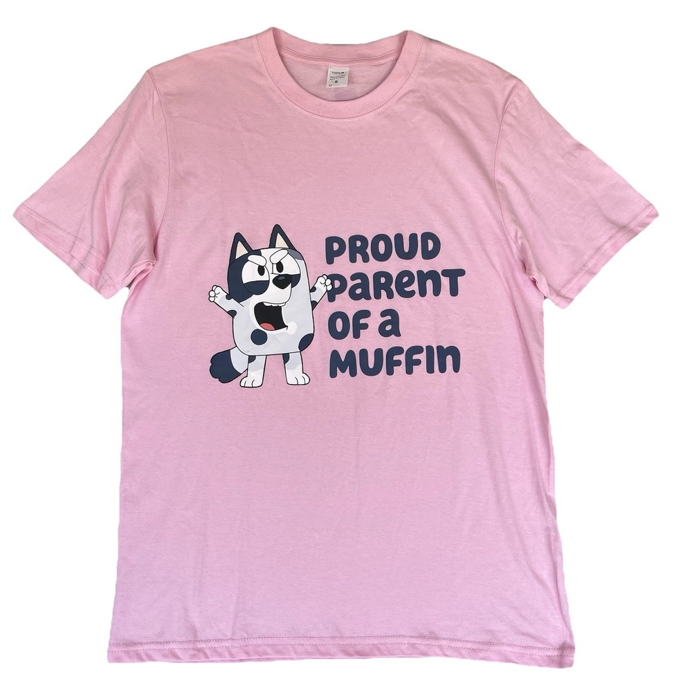 Bluey Proud‎ Parent Of A Muffin T Shirt Womens Size Small Pink Tee Blue Heeler